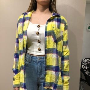 yellow plaid button up